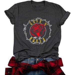 Women Roses Graphic Print Shirt Top Vintage Rock Music Tee-3 STYLES AVAILABLE